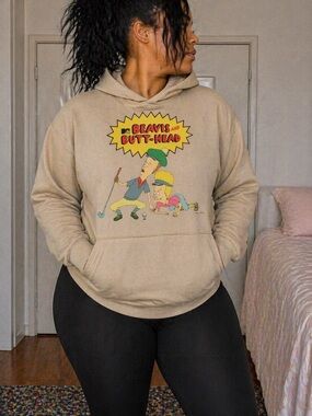 MTV Beavis and Butt-Head Tan Hoodie with Multicolor Graphic